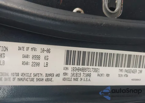 2007 Dodge Caliber Sxt from USA, damaged, VIN 1B3HB48B97D173921